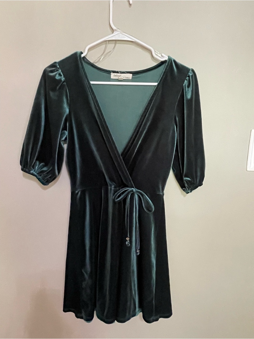 Velvet Wrap Mini Dress in Deep Green